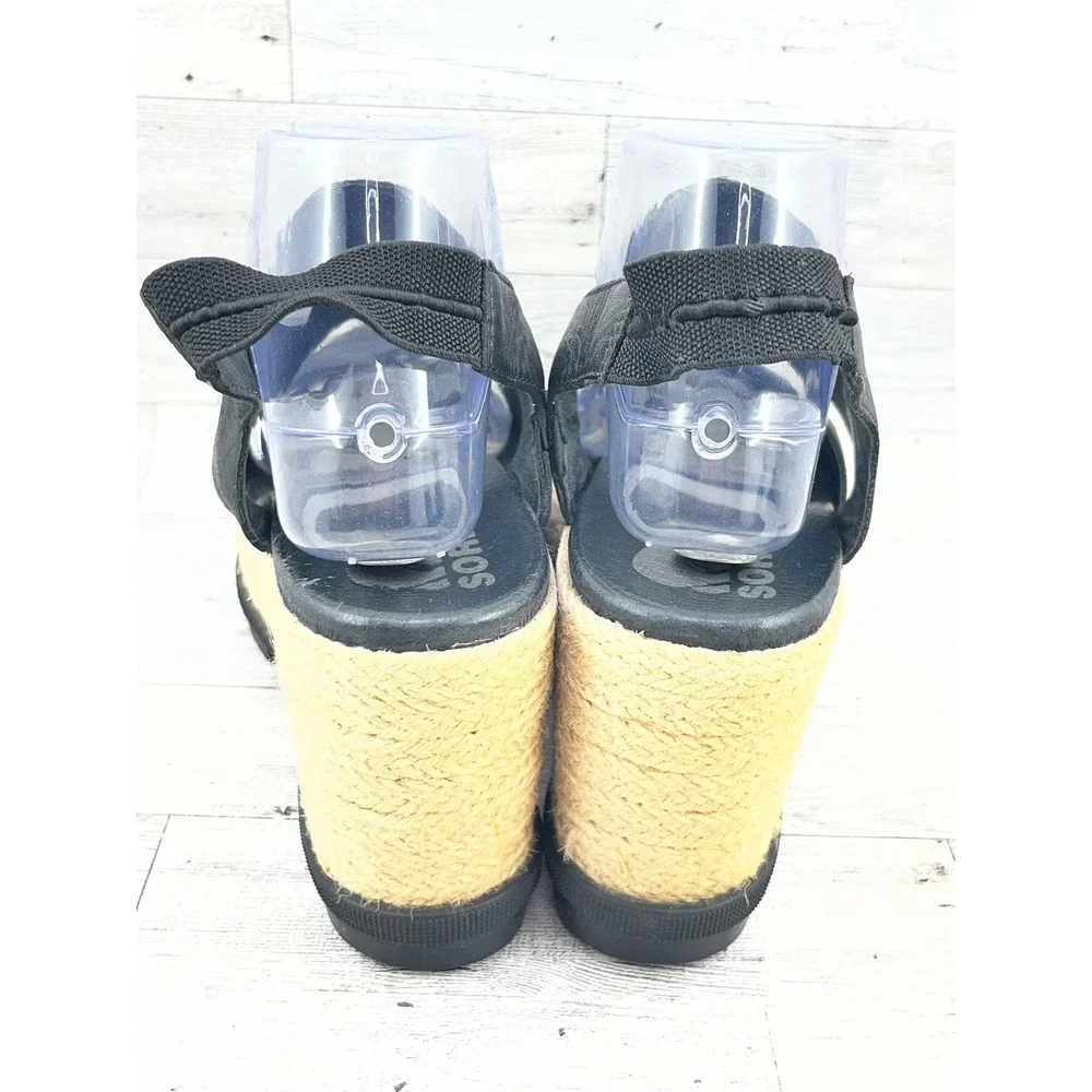 Sorel Joanie II Hi Slingback Wedge Sandals Black Leather Espadrille Women Sz 10 - Picture 4 of 11